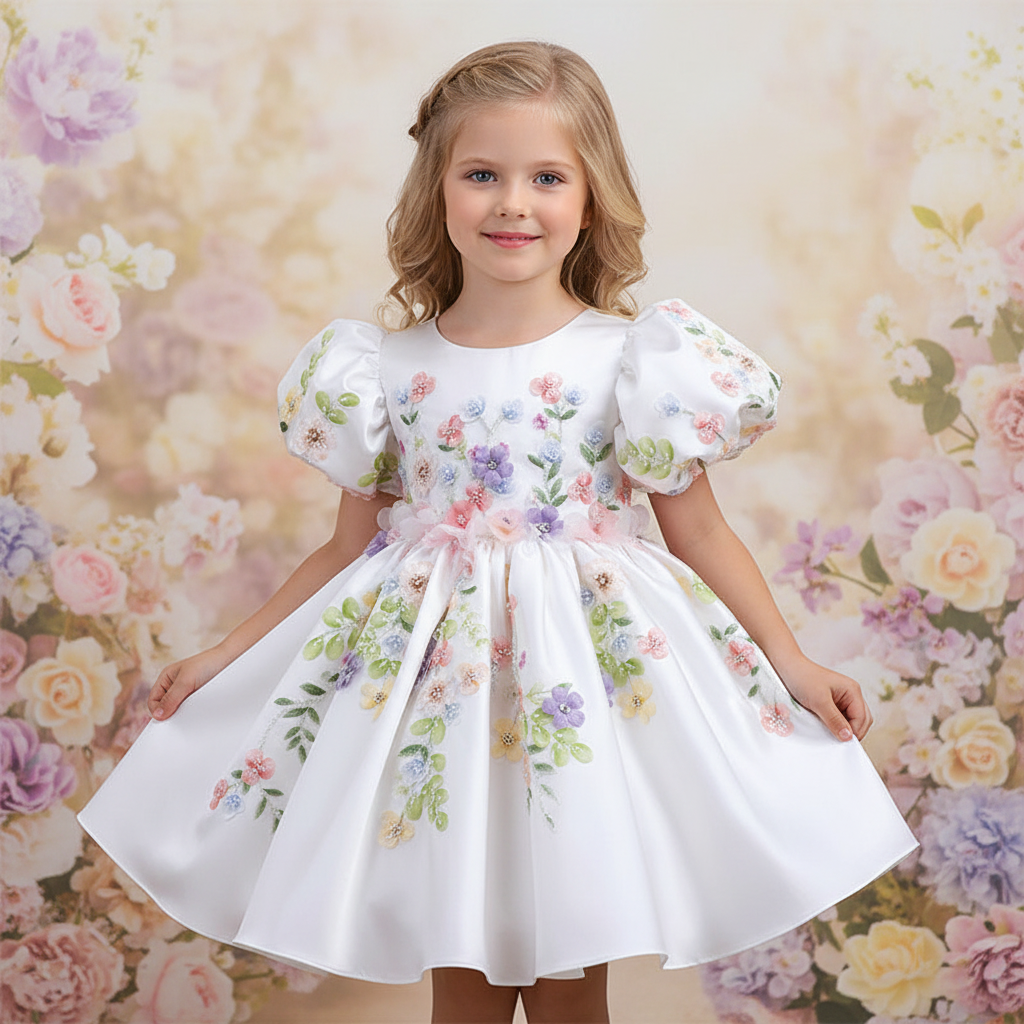 Odette Puff-Sleeve Applique Dress - view 4