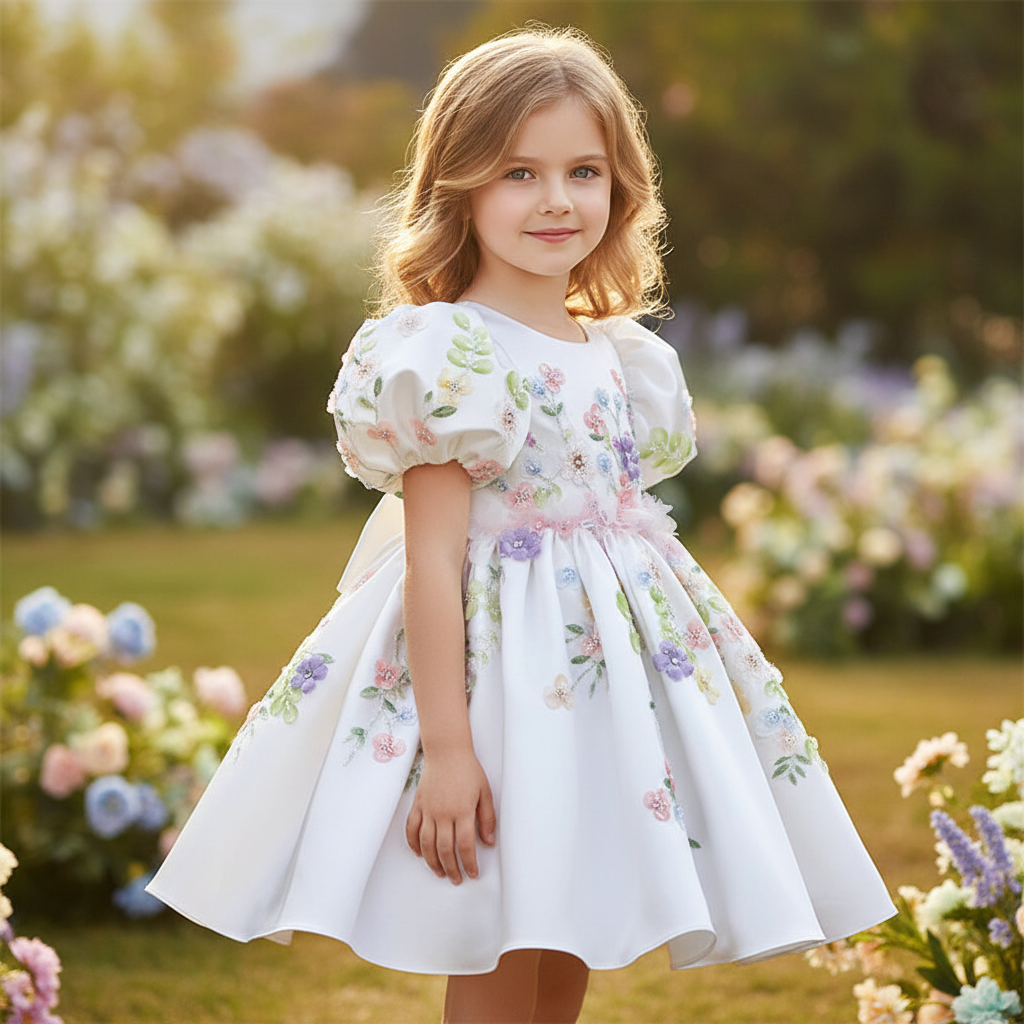 Odette Puff-Sleeve Applique Dress - detail