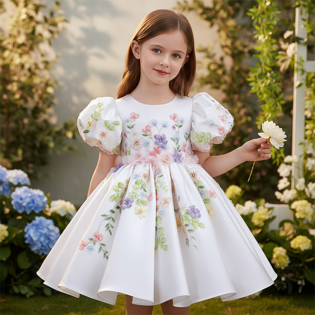 Odette Puff-Sleeve Applique Dress - view 3