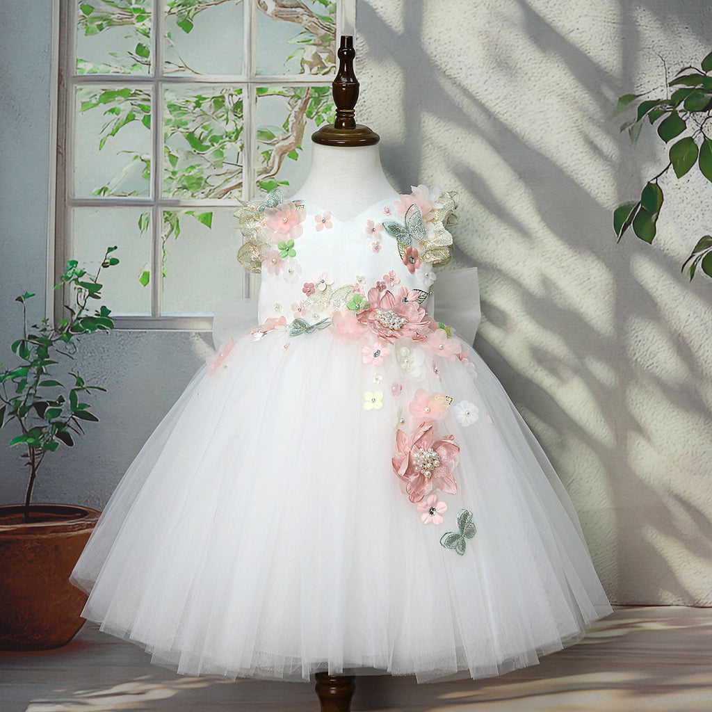 Delphine Bloom Tulle Gown in White