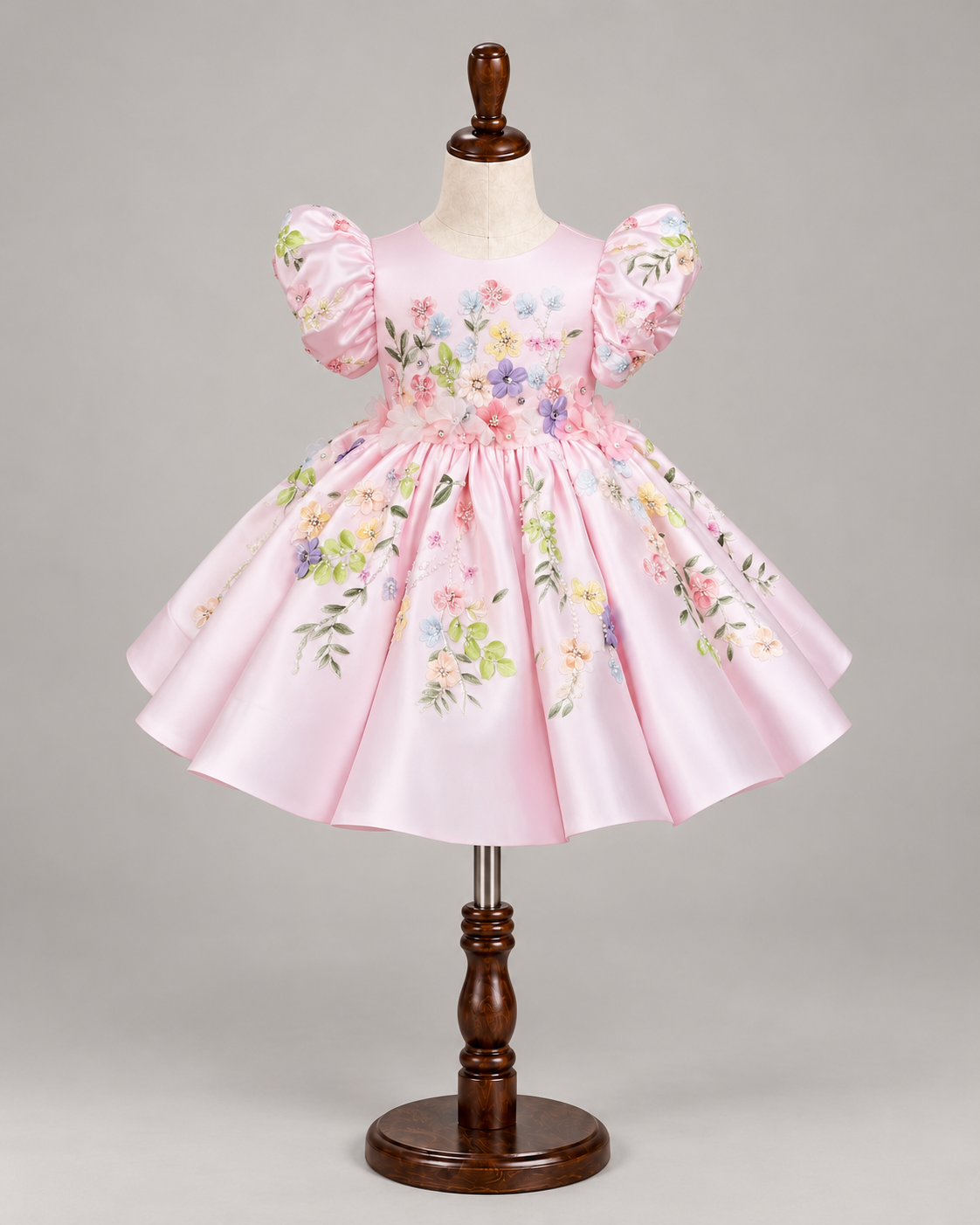 Aurélie Puff-Sleeve Flower Girl Dress — Pink — Puff Sleeve — Image 1
