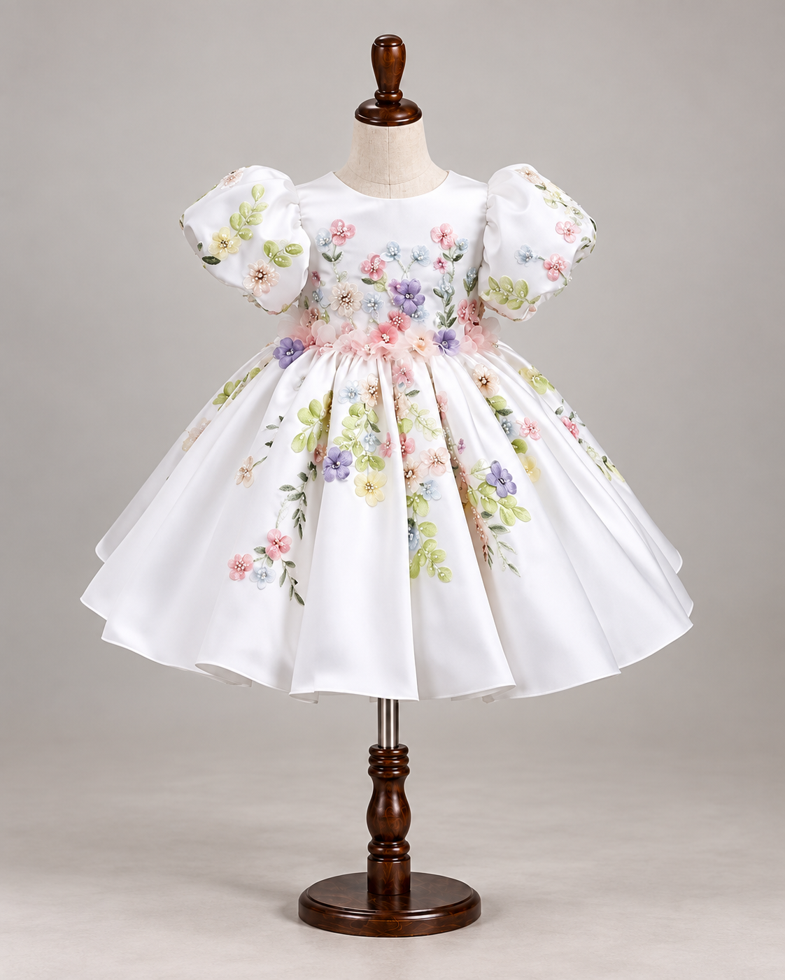 Aurélie Puff-Sleeve Flower Girl Dress — White — Puff Sleeve — Image 1