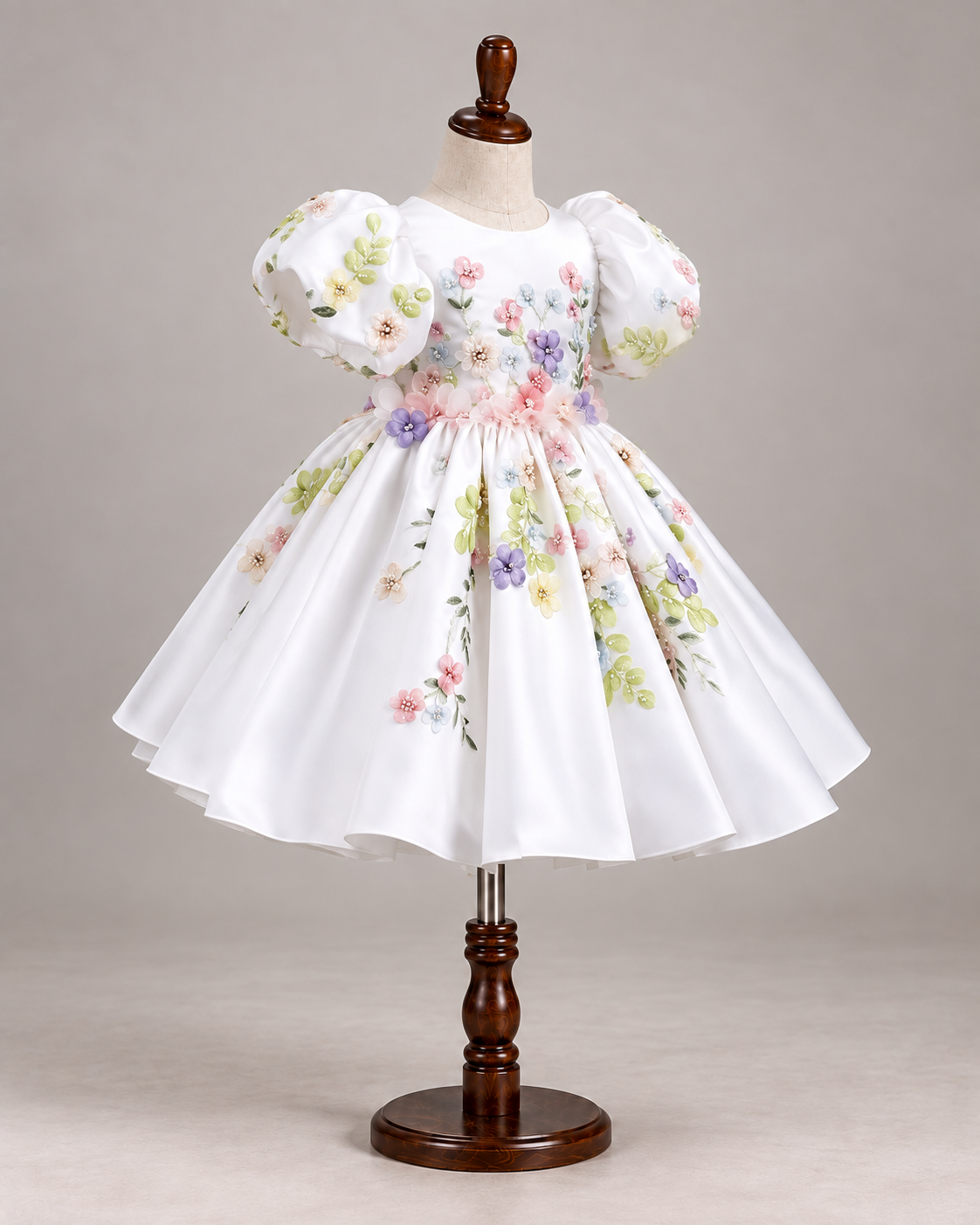 Aurélie Puff-Sleeve Flower Girl Dress — White — Puff Sleeve — Image 2