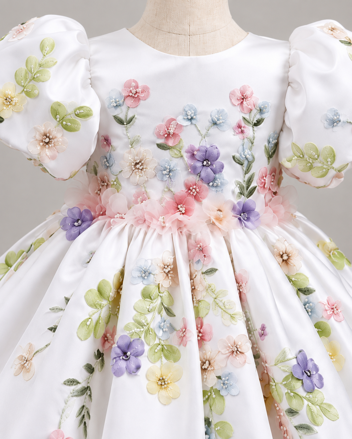 Aurélie Puff-Sleeve Flower Girl Dress — White — Puff Sleeve — Image 3