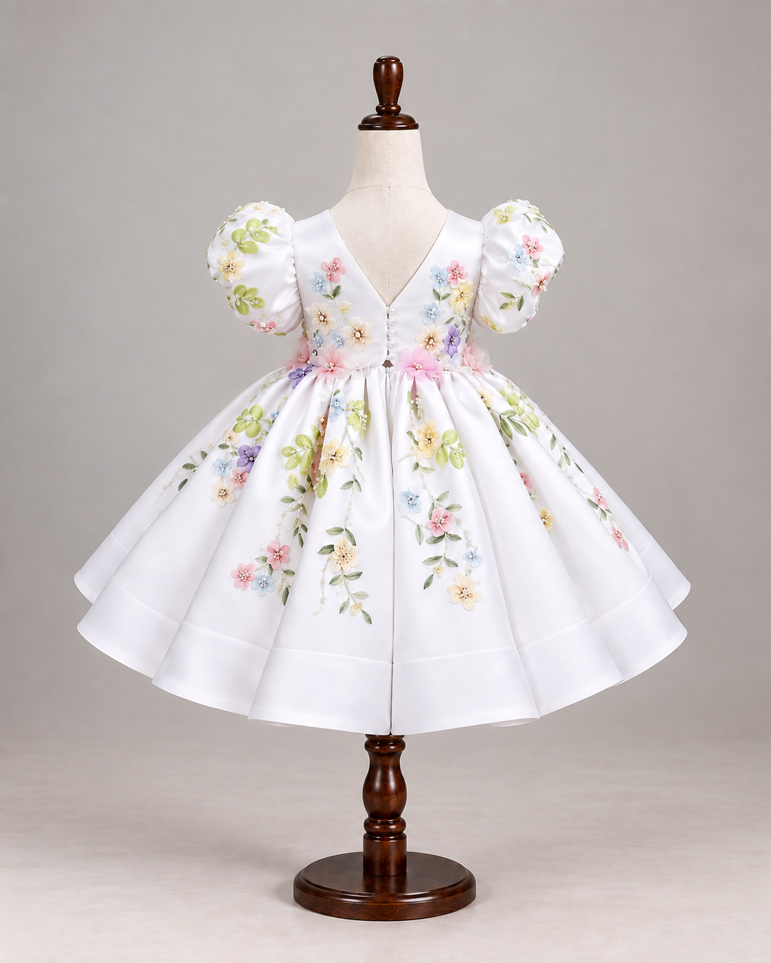 Aurélie Puff-Sleeve Flower Girl Dress — White — Puff Sleeve — Image 4