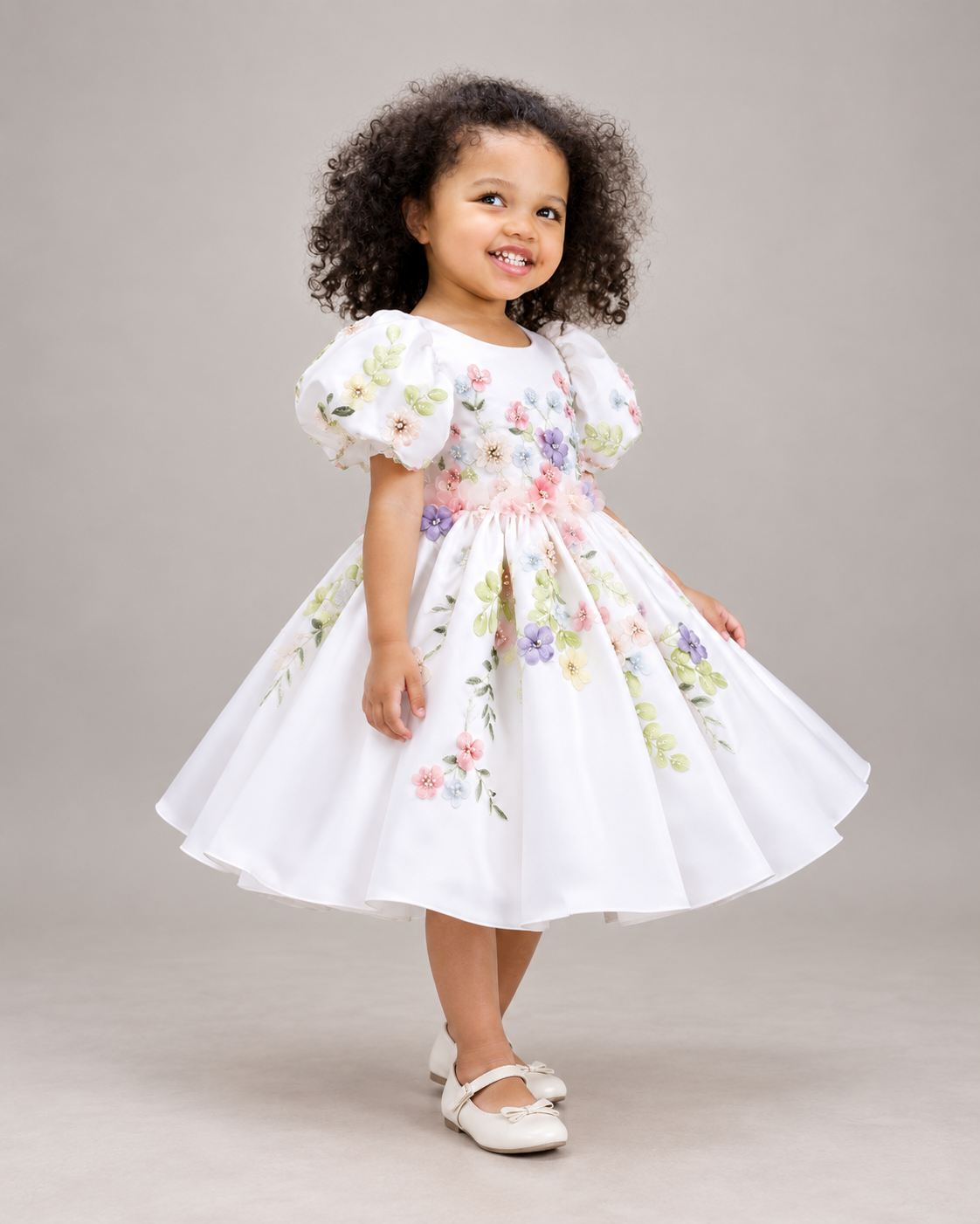 Aurélie Puff-Sleeve Flower Girl Dress — White — Puff Sleeve — Image 5