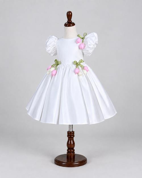 Camille Floral Bow Dress in White