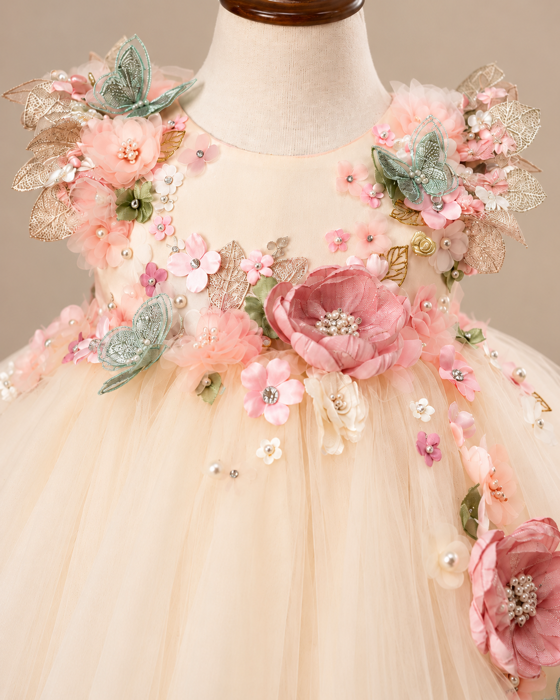 Delphine 3D Floral Tulle Gown - Butter Yellow - image 3