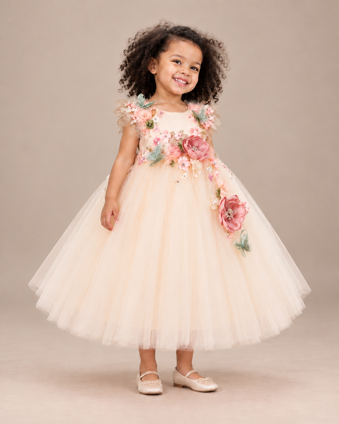 Delphine 3D Floral Tulle Gown - Butter Yellow - image 5